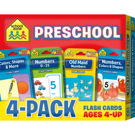 SCHOOL ZONE PUBLISHING Preschool Flash Cards, 4-Pack 04044